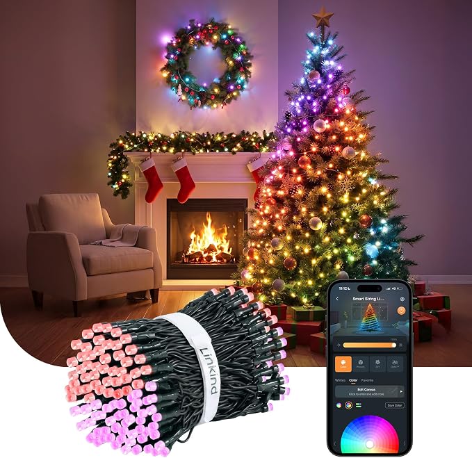 Linkind Smart Christmas String Lights 66FT 256 LEDs RGB Twinkle Lights - string light