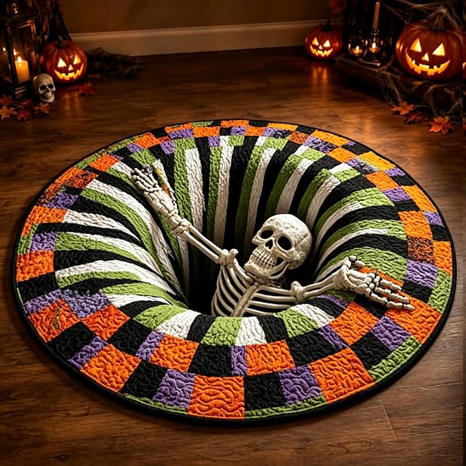 Halloween Optical Illusion Rug, 3D Halloween Rug - Optical Illusion with Depth Pattern, Non-Slip Soft Fabric (39.4 * 39.4in) - skull carpet