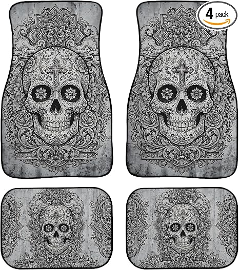 Gothic Skull Non Slip Car Floor Mats Full Set of 4 - skull carpet