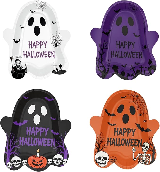 Halloween Paper Plates Disposable , 40 Pcs 9 Inch Ghost Party Plates - skull plate