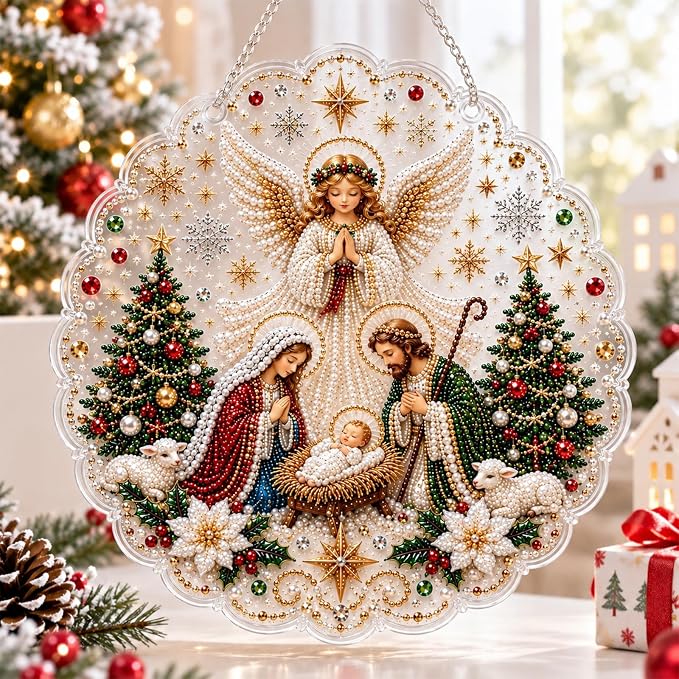 Christmas Pearl Diamond Painting Suncatcher DIY Kit,Christmas Pearl Diamond Art Kits for Adults,DIY Craft Kit Pre-Assembled Metal Chain Acrylic Board,for Home Window Wall Decor and Xmas Gifts (#A) - skull painting