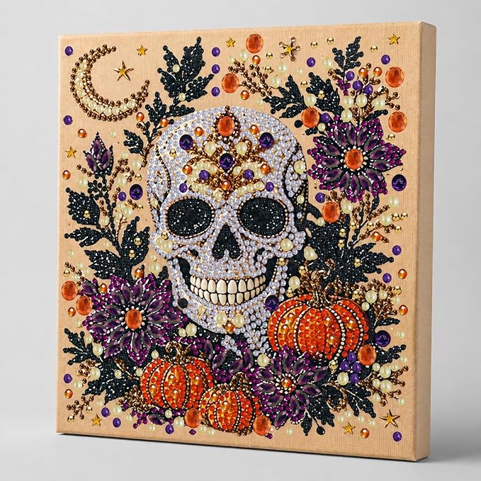 Tuaiuoou Halloween Pearl Diamond Art Kits for Adults with Frame，Skull Pearl - skull wall art