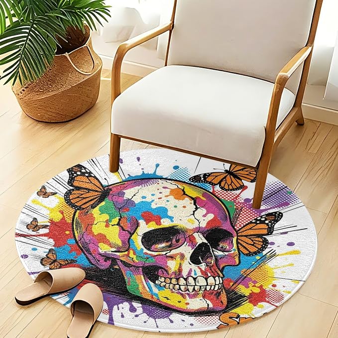 Yuiboo Velvety Round Area Rug 36in - skull carpet