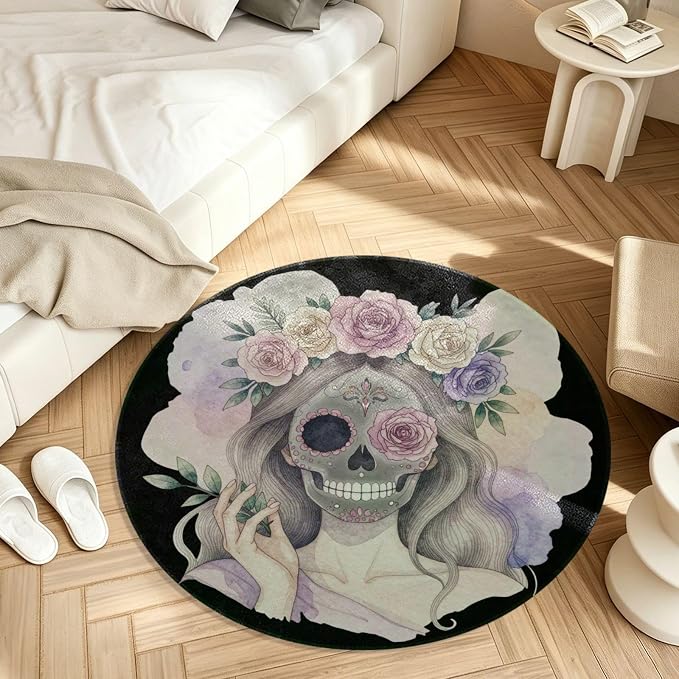 Yuiboo Shag Long Pile Round Rug 36in - skull carpet
