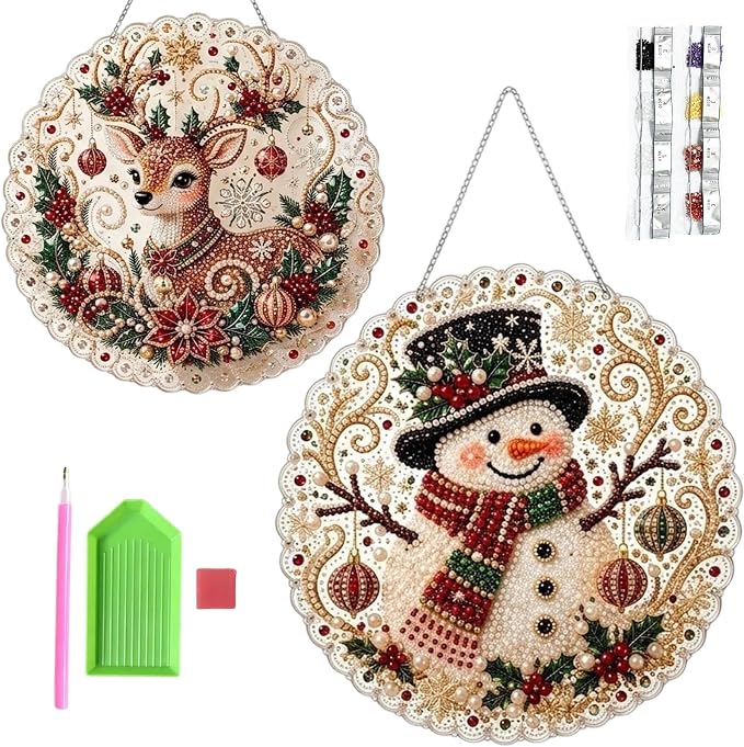 MTZK 2PCS Christmas Pearl Diamond Painting Suncatcher Kit，DIY Craft, Beaded Acrylic Craft Set for Adults & Teens, Creative Xmas Tree Pendant Gift - skull painting