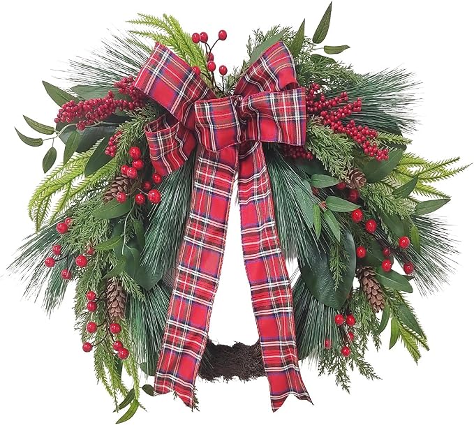 Briarwood Lane Winter Christmas Wreath 24x24 Holly Berry and Bow - skull wreath