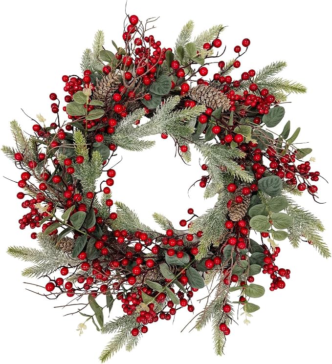 Briarwood Lane Winter Christmas Wreath 24x24 Red Berries - skull wreath
