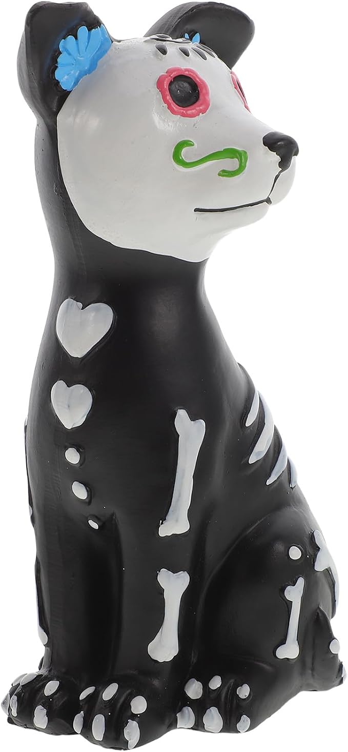 TOYANDONA Day of The Dead Dog Figurine, Sugar Skull Animal Statue - skull figurine