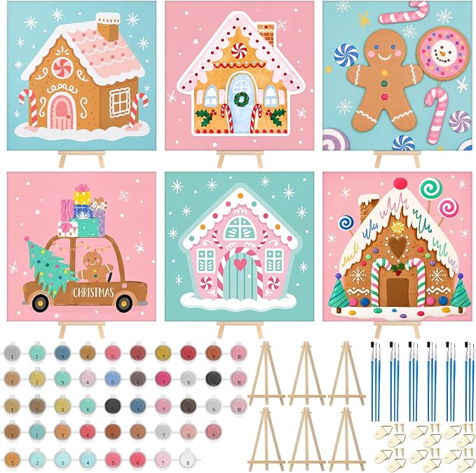Marspark 6 Pcs Pastel Christmas Paint by Numbers Kit for Adults Crafts - skull painting