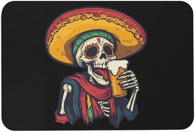 Day of The Dead Mexican Skull Beer Washable Bathroom Rug Decor 40x60cm - skull toilet mat