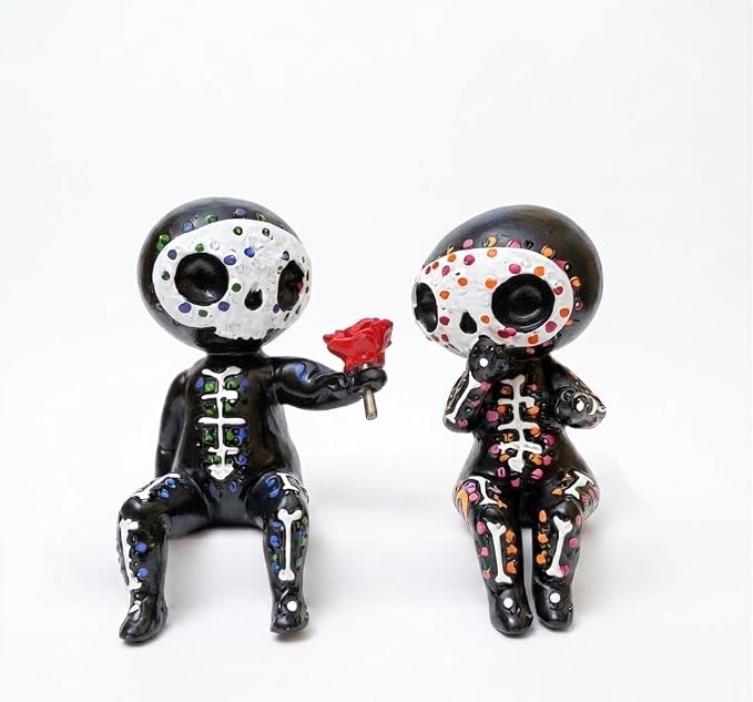 Halloween Sugar Skull Figurine – Gothic Decor for Table - skull painting