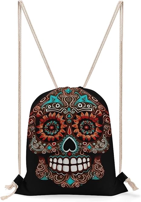 Sugar Skulls Day of The Dead Drawstring Backpack Sports Gym Bag - skull backpack