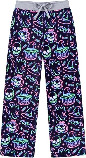 UNIFACO Kids Pajama Pants Loose Holiday Teen Girls Pj Bottoms 7-14 Years - skull pajamas