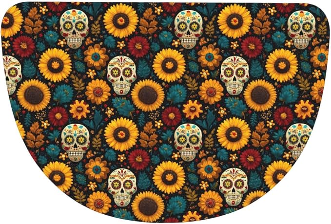 Half Circle Bathroom Rug-Sugar Skull - skull toilet mat