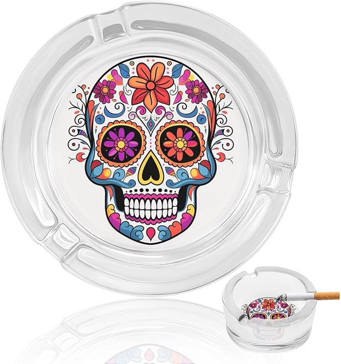 Round Glass Ashtray for Cigarettes Home Cigar Crystal Ashtray - skull ashtray