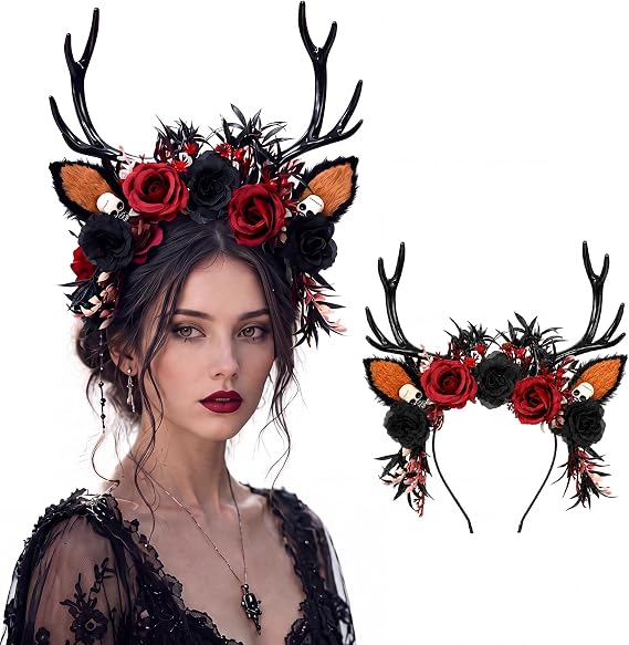 Halloween Goth Antler Headband for Women Dark Fairy Costume Accessories - skull headband