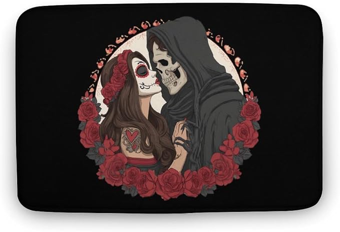 Day of The Dead Skull Couple Bathroom Rugs Soft Bath Mat 19.7"x31.5" - skull toilet mat