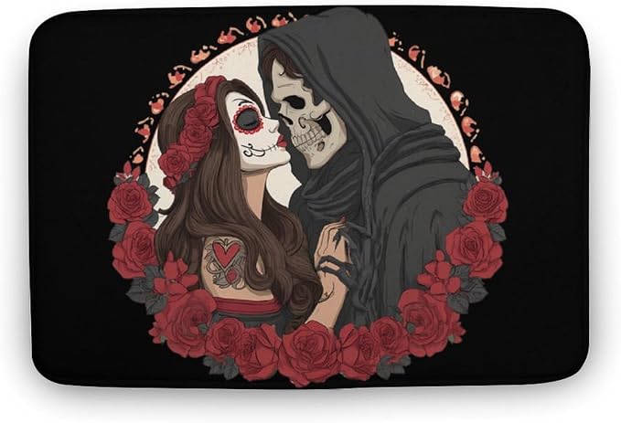Day of The Dead Skull Couple Bathroom Rugs Soft Bath Mat 15.7"x23.6" - skull toilet mat
