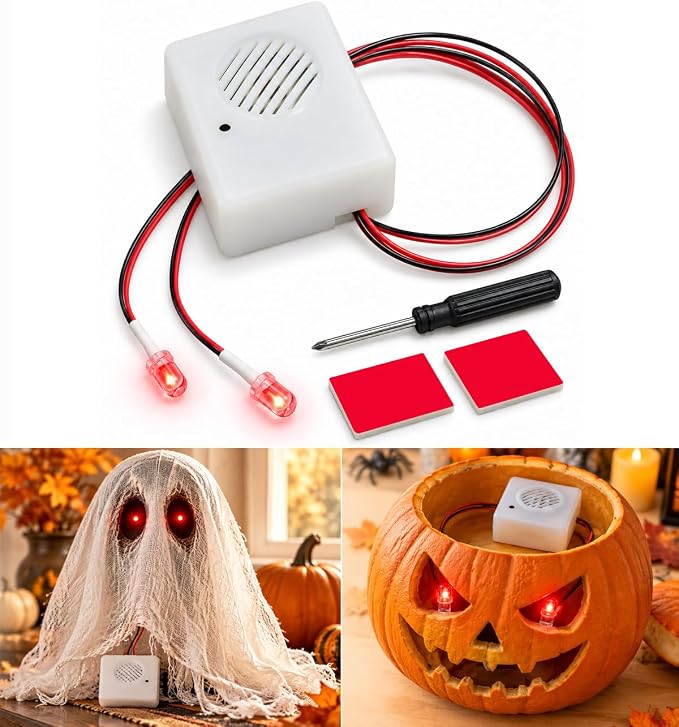 Halloween Sound Box with 2 Red LED Lights, Sound Activated Scary Sound Maker for DIY Haunted House Props, Ghosts, Skulls, Simulated Sumpkins, Witches, Scarecrows - skull lamp