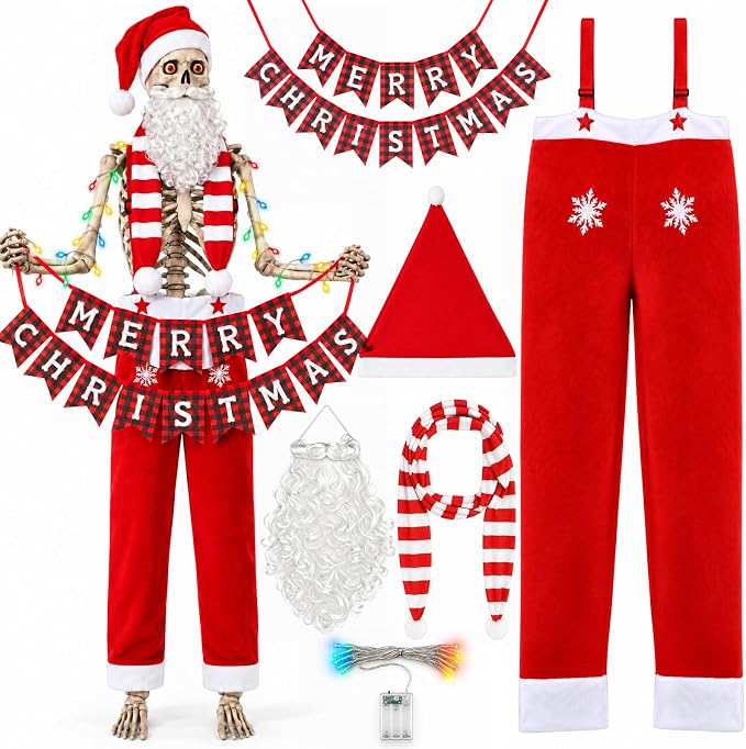WHYMEO 12 ft Christmas Skeleton Costume Outfit Set, Holiday Decorations - skeleton