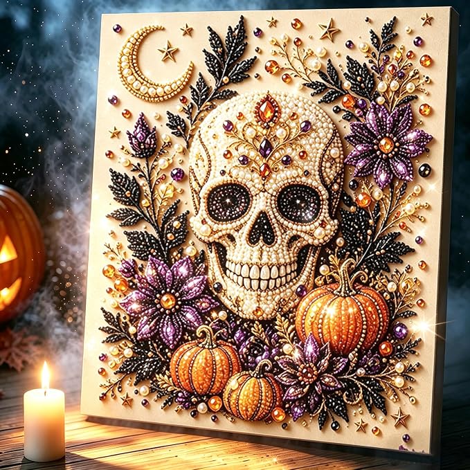 Halloween Pearl Diamond Art Kits for Adults with Frame,10x10 inch (Skull) - skull painting