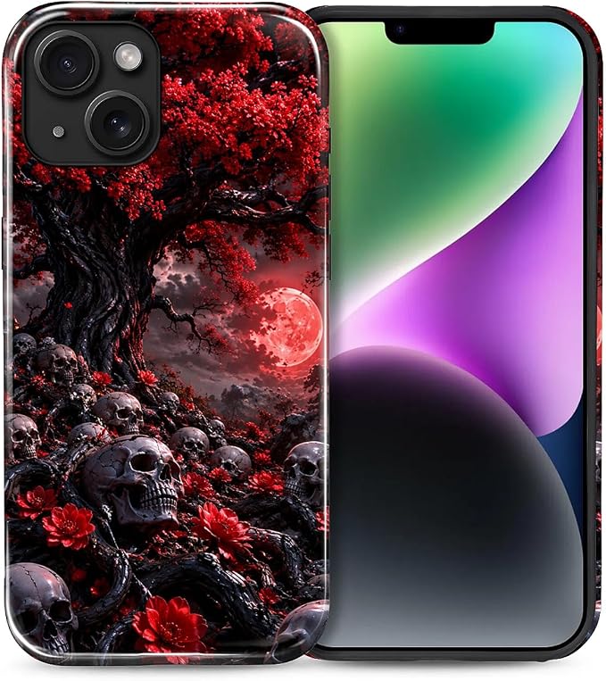 Case for iPhone 13 14, Gothic Phone Cover, Gothic Skull Tree - Skull phone case