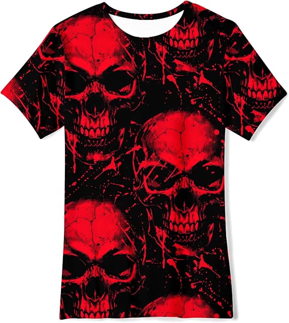 Funnycokid Boys Girls Graphic Shirt, Neon Novelty Print, 4-16 Years - skull tshirt