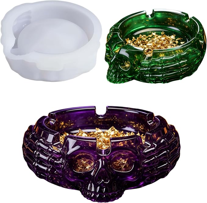 Halloween Ghost Skull Ashtray Silicone Resin Mold S2928 - skull ashtray