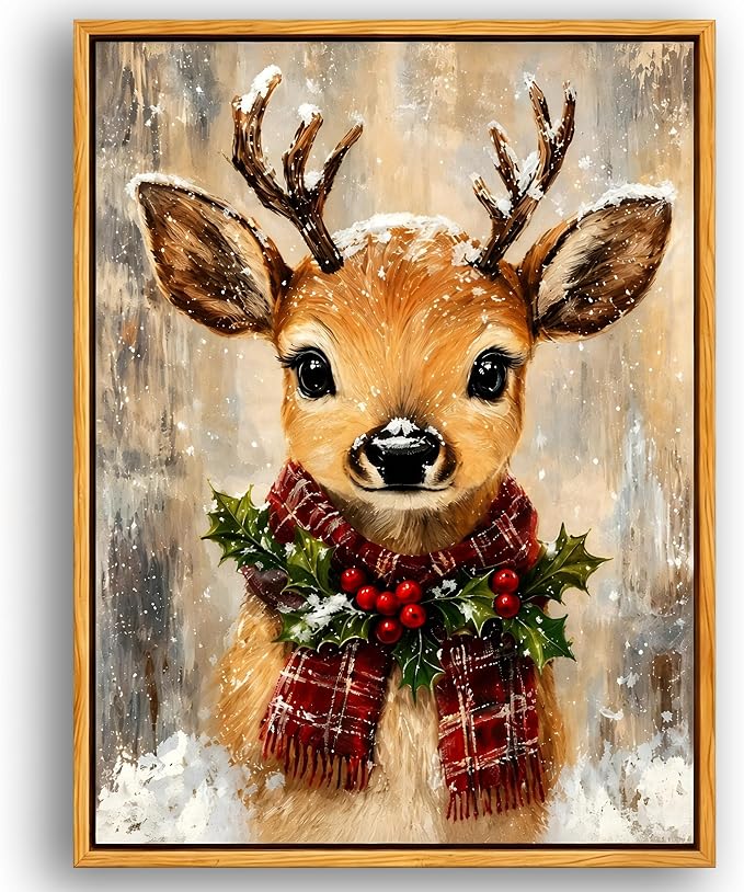 Reindeer Christmas Canvas Wall Art for Living Room Hoilday Decor 12"×16" - skull wall art