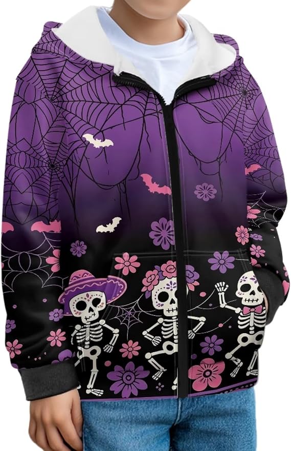 Boys Fleece Jacket Full Zip Up Thermal Lined Hooded Jacket for Kids 5-12 with Pockets Fall Soft Polar Fleece Coat - skull sweatshirts