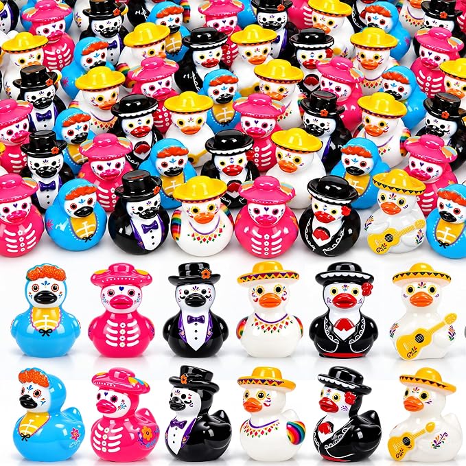 84 Pcs Day of The Dead Mini Resin Duck Figurines Cute Ofrenda Miniatures - skull figurine