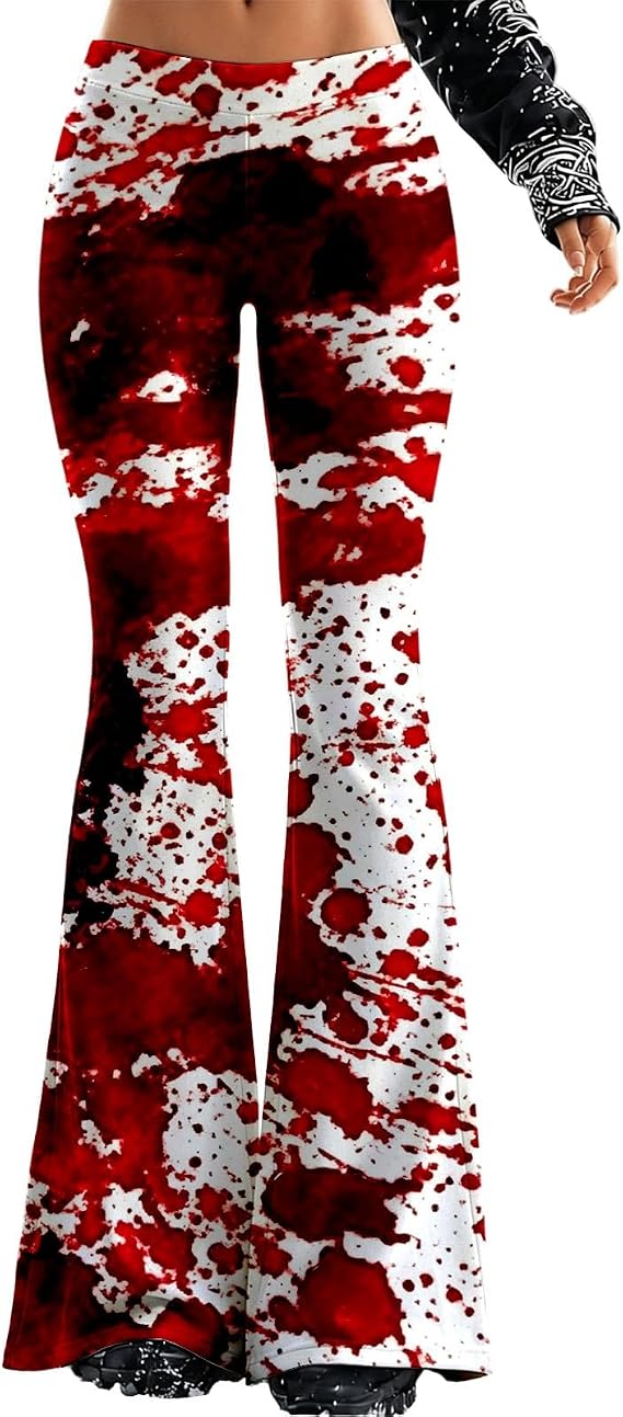 Halloween Leggings For Women Flare Pants Elastic Tights Legging Skulls bat Printed - skull leggings