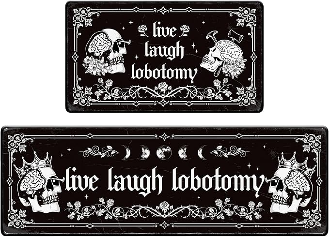 2 Pcs Gothic Kitchen Rug, Skull Kitchen Mat for Floor Non Slip - skull floor mat