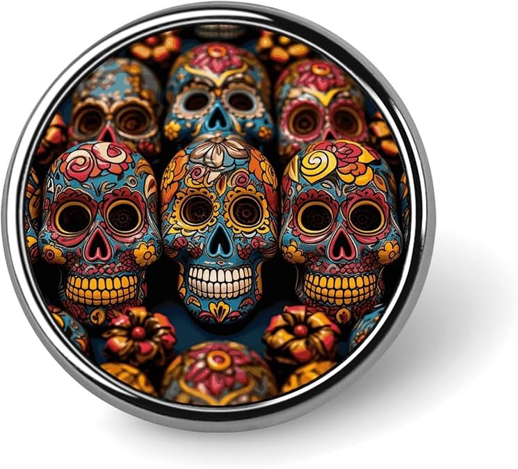 Colorful Sugar Skulls Lapel Pins Round 1 Inch Lightweight Brooch Pins - skull tshirt