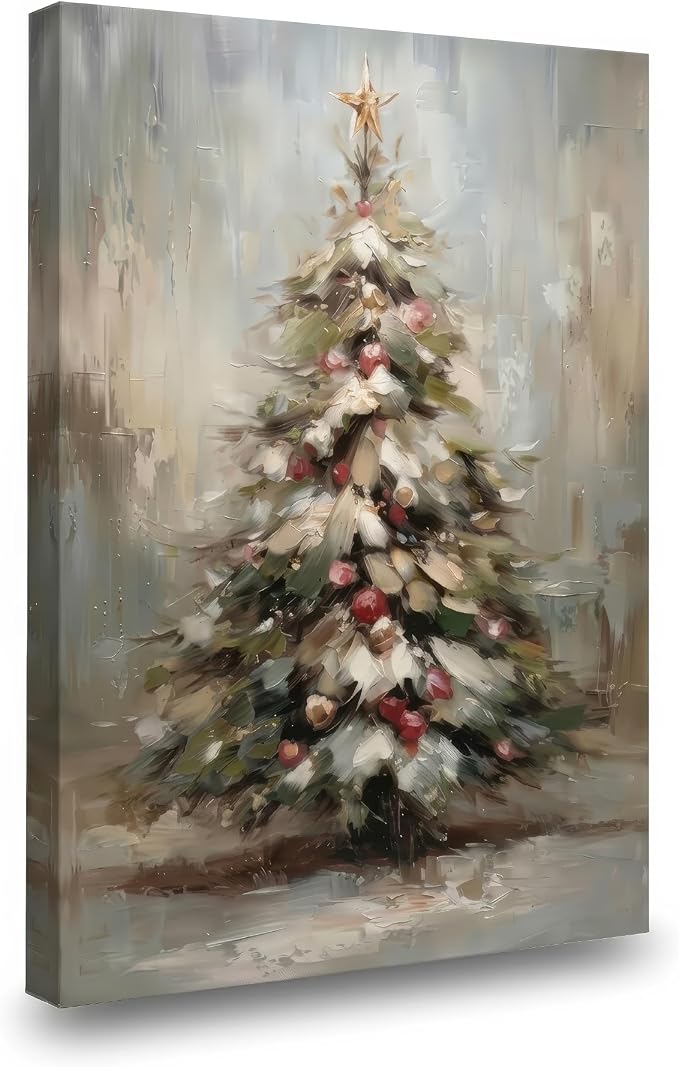 SIXWOOD Christmas Tree Canvas Wall Art Vintage Holiday 1 Panel 12 x 16 in - skull wall art