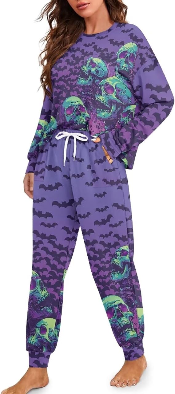 Pajamas for Women Set, Loungewear Set, Size S-4XL - skull pajamas