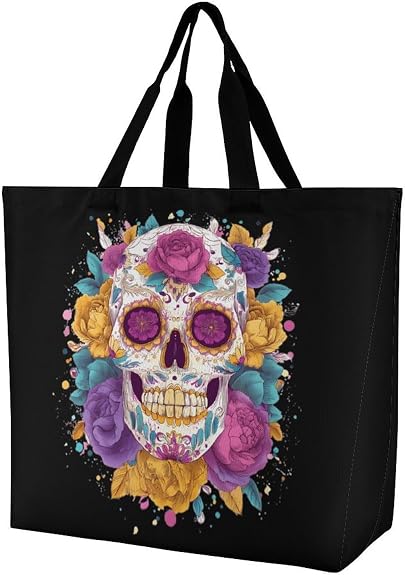 Sugar Skull with Flowers Women's Tote Shoulder Bag - sugar skull handbags for sale