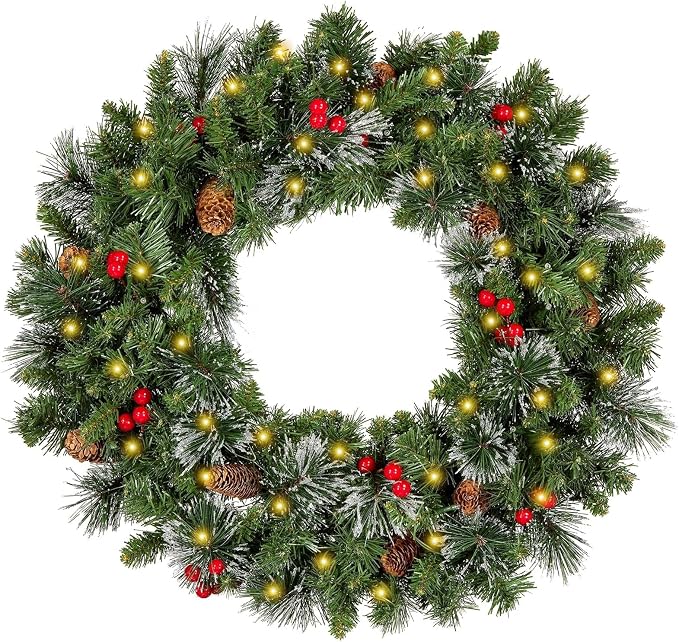 24 Inch Christmas Door Wreaths, Artificial Christmas Wreaths with Lights - skull wreath