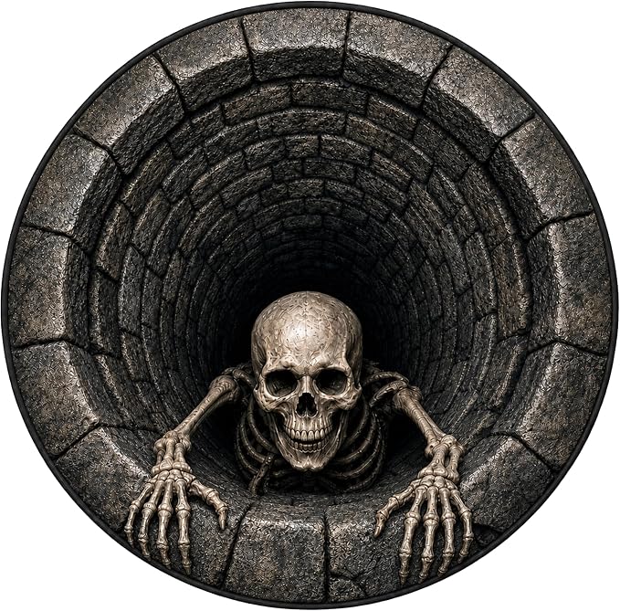 3D Vortex Halloween Rug,3D Skeleton Vortex Halloween Rug Design, Plush Non-Slip Rugs Soft Optical Illusion Halloweens for Halloweens Party, Home, Living Room Spooky Decoration(DDStyle 2-24in) - skull carpet