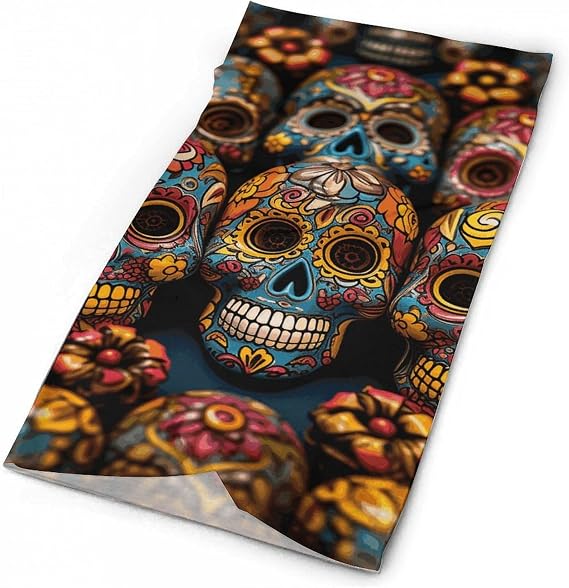 Colorful Sugar Skulls Breathable Neck Gaiter, Cooling Face Mask - skull headband