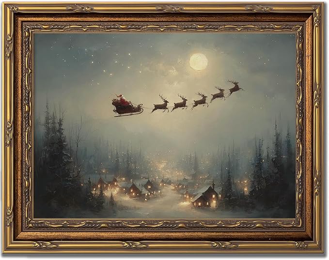 Christmas Wall Art Santa Moonlit Winter Village Framed Canvas Prints 11x9 - skull wall art