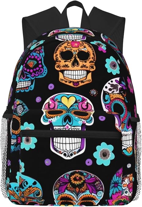 BaerK Sugar Skull Print Casual Backpack Lightweight Daypack - skull backpack