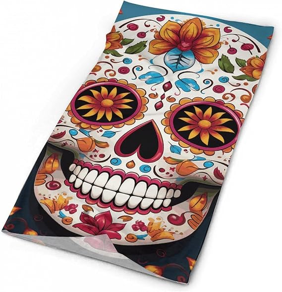 Colorful Sugar Skull Breathable Neck Gaiter, Cooling Face Mask - skull headband