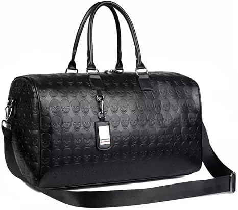 Faux Leather Travel Duffel Tote Bag, Black, Skull Pattern, 28 L - sugar skull handbags for sale