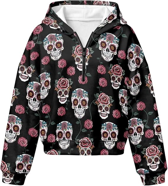 Women Fleece Sweatshirt Pullover Hoodies - skull leggings