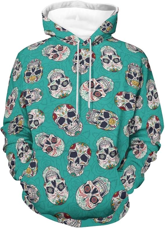 Vintage Mexican Sugar Skulls Hoodies for Men Women Funny Graphic Pullover Hooded Sweatshirt Casual with Pocket - skull sweatshirts