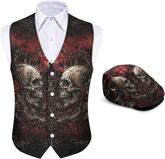 Halloween Men's Suit Vests with Newsboy Cap - sugar skull dress