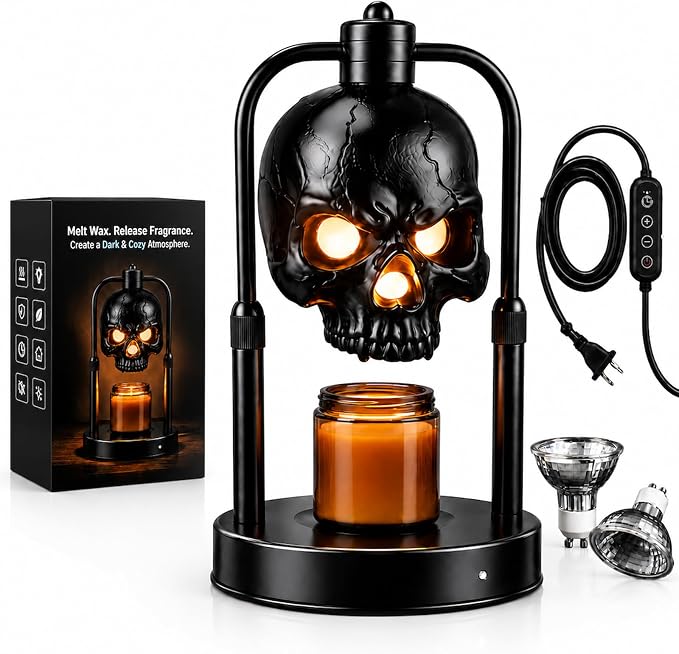 Skull Table Lamp Candle Warmer Goth Halloween Home Décor & Gift - skull lamp