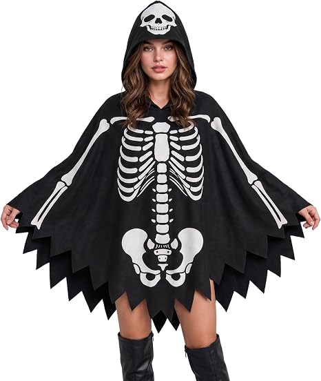 Womens Ghost Costume, Cute Halloween Hooded Cape - White - sugar skull costume