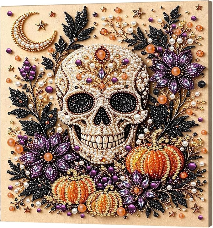 Halloween Skull Pearl Art Kit 3D DIY Diamond Painting Craft Decor - skull wall art